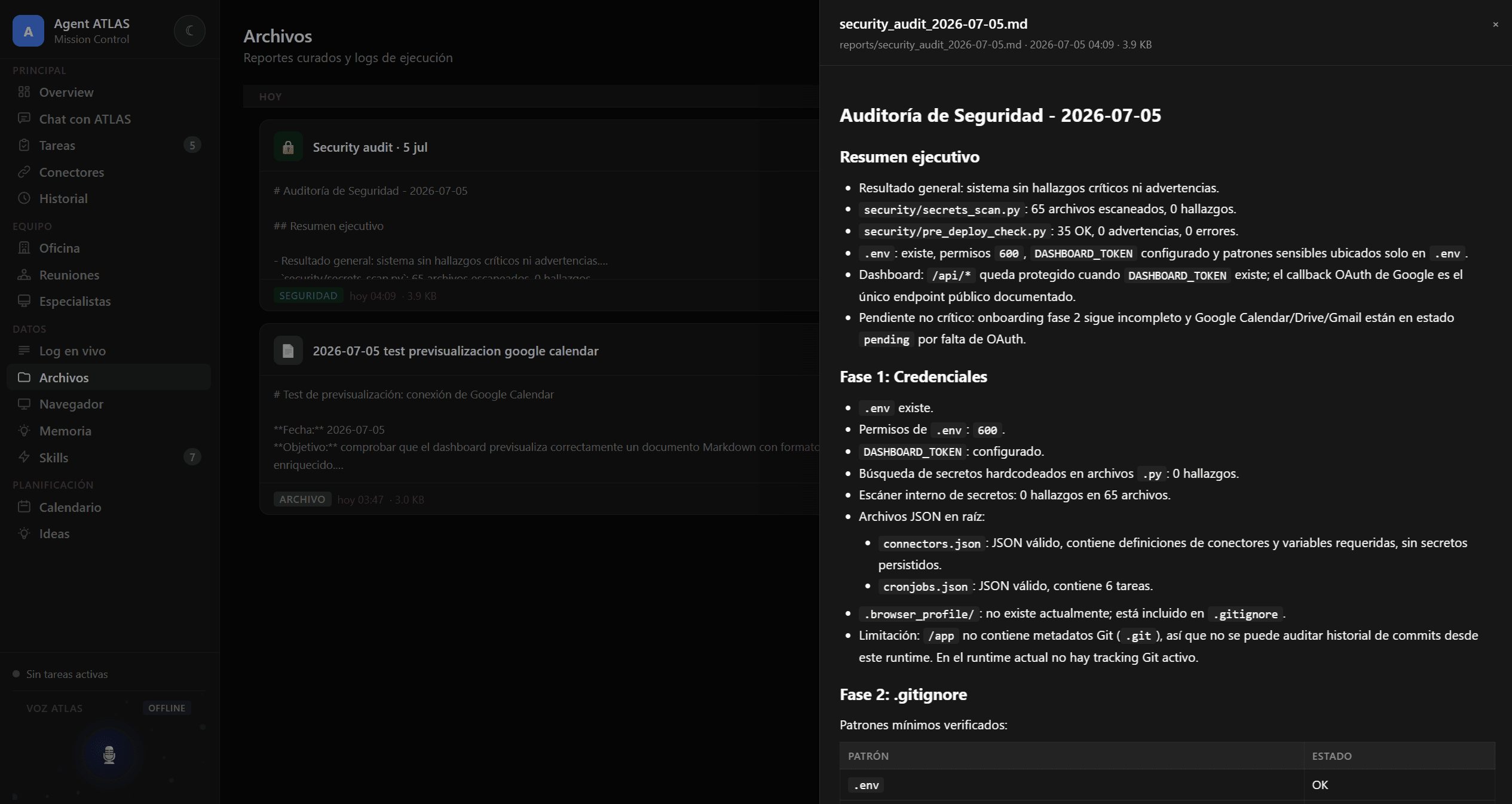 Archivos y reportes generados por KIRA